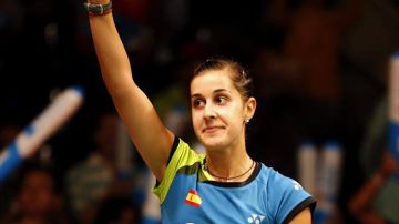 Carolina Marín celebra la victoria en los cuartos de final del Mundial de Bádminton