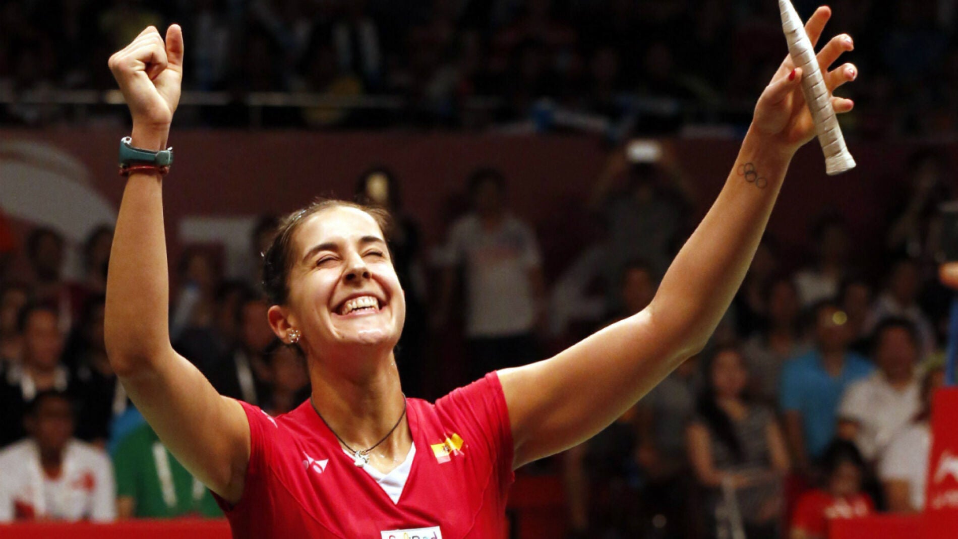 Carolina Mar&iacute;n celebra su Mundial