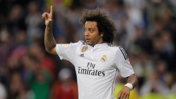 Marcelo tras anotar su gol con el Real Madrid
