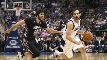 Ricky Rubio defiende a José Manuel Calderón