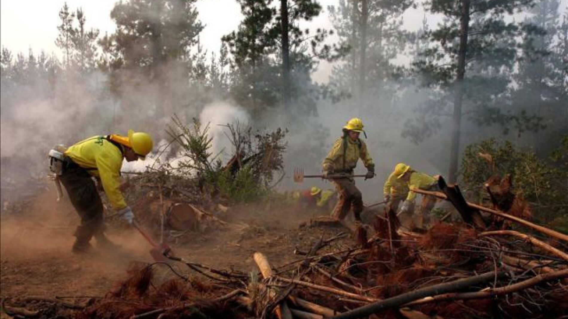 Un grupo de bomberos apagan un incendio