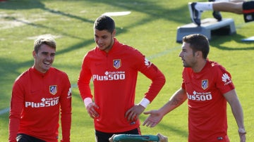 Los jugadores del Atlético de Madrid, entrenando