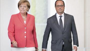 Angela Merkel y François Hollande tras reunirse en Berlín