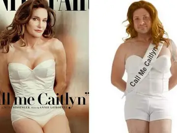 Portada de Jenner en 'Vanity Fair' junto a su disfraz. Portada de Jenner en 'Vanity Fair' junto a su disfraz.