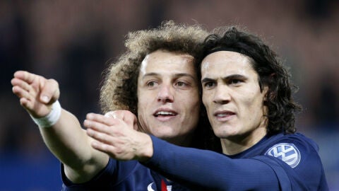 David Luiz y Cavani, durante un encuentro con el PSG
