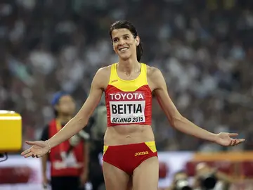 Ruth Beitia, durante la prueba de salto de altura Ruth Beitia, durante la prueba de salto de altura