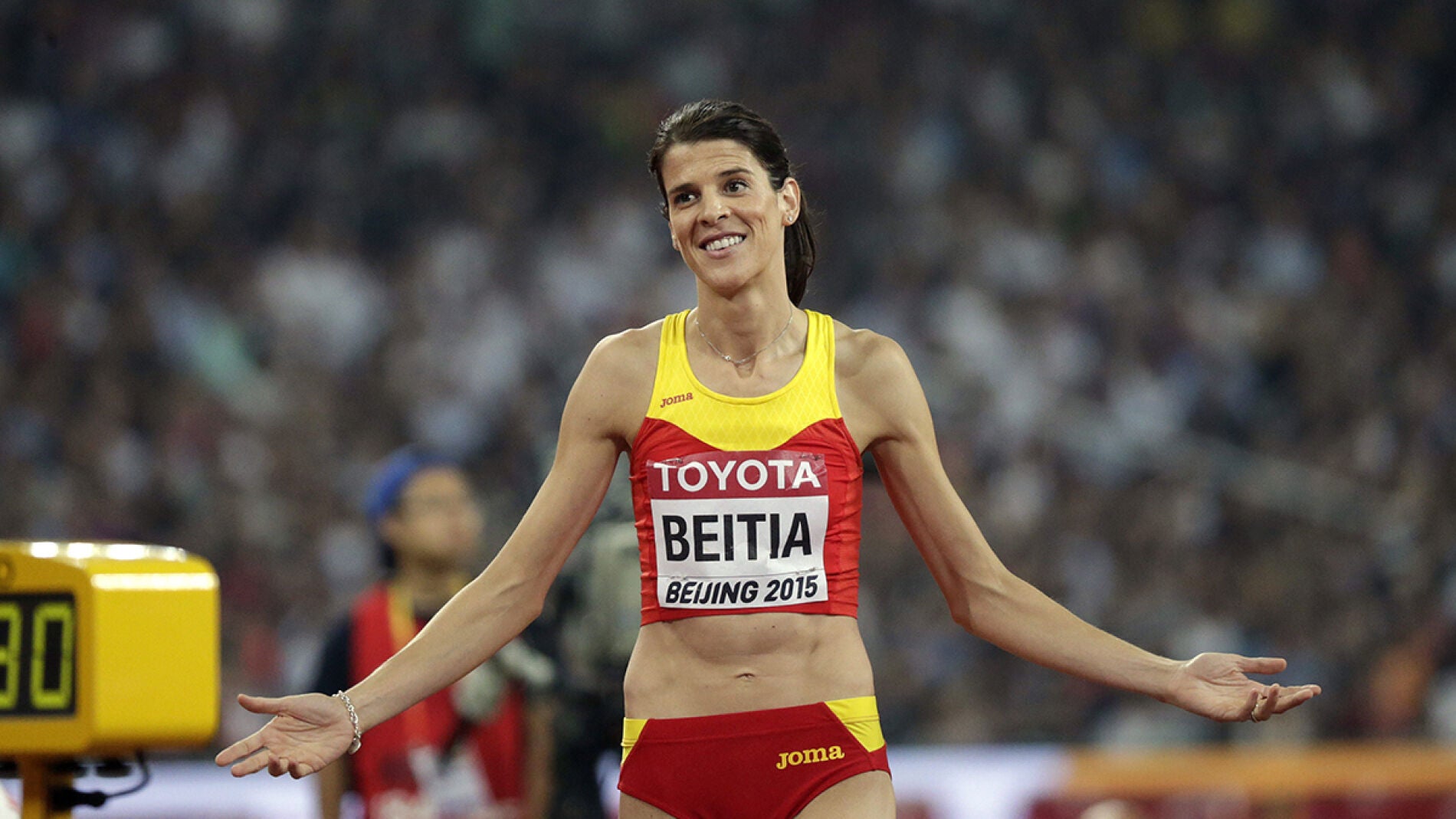 Ruth Beitia, durante la prueba de salto de altura