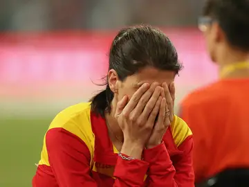 Ruth Beitia, con las manos en la cara Ruth Beitia, con las manos en la cara