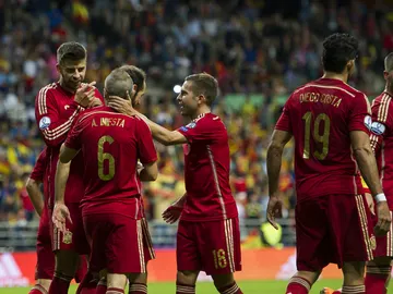 Los jugadores de España celebran un gol Los jugadores de España celebran un gol