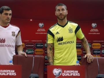 El defensa Sergio Ramos durante la rueda de prensa ofrecida 