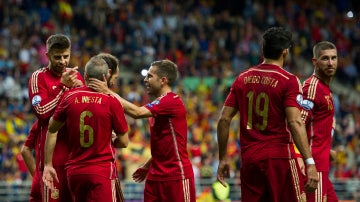 La selección española celebrando un gol