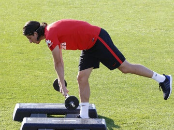 Filipe Luis, durante un entrenamiento con el Atlético de Madrid