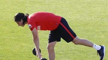 Filipe Luis, durante un entrenamiento con el Atlético de Madrid