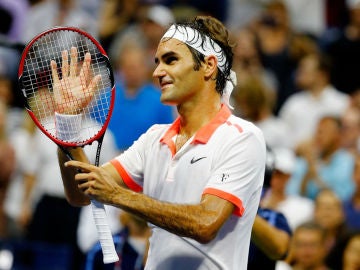 Federer celebra la victoria ante Gasquet en el US Open