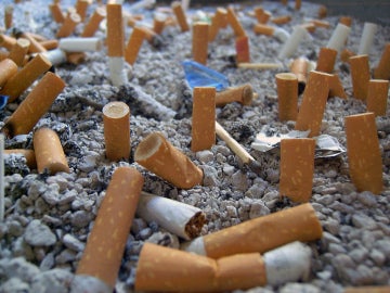Imagen de un cenicero con multitud de cigarros apagados
