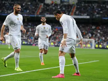 Cristiano celebra un gol ante el Shakthar Cristiano celebra un gol ante el Shakthar