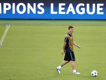 Messi, durante el entrenamiento del Barcelona en Roma Messi, durante el entrenamiento del Barcelona en Roma