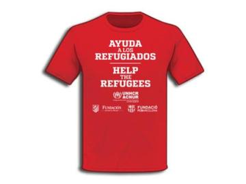 Camiseta solidaria que se lució en el Atlético - Barcelona