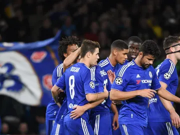 Los jugadores del Chelsea celebran el gol de Oscar Los jugadores del Chelsea celebran el gol de Oscar