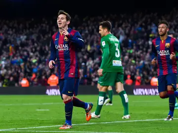 Messi celebra un gol frente al Levante Messi celebra un gol frente al Levante