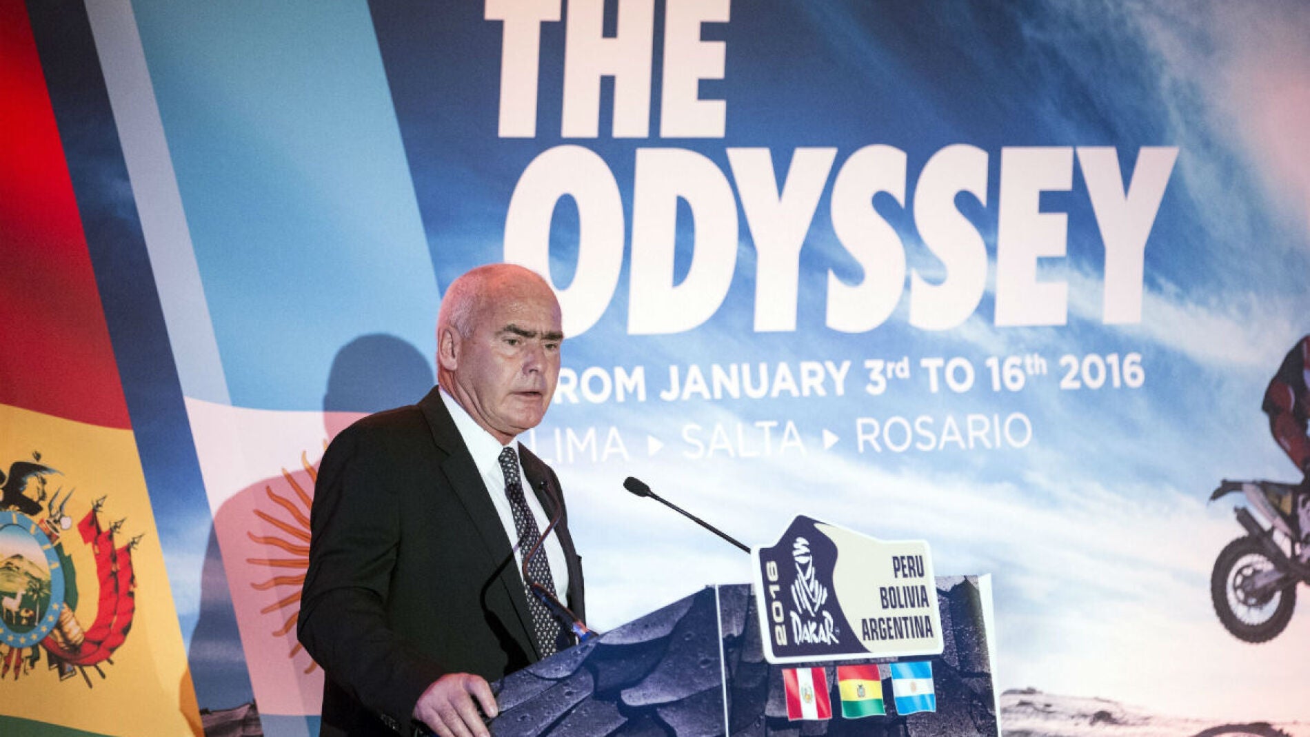 Enrique Meyer, durante la presentaci&oacute;n de la ruta del rally Dakar 2016