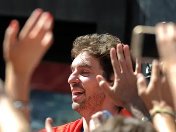 Pau Gasol, durante la celebración con España del Eurobasket Pau Gasol, durante la celebración con España del Eurobasket