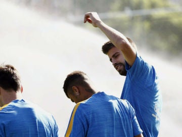 Piqué, en un entrenamiento del FC Barcelona