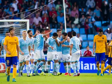 Los jugadores del Celta celebran un gol contra el Barcelona Los jugadores del Celta celebran un gol contra el Barcelona