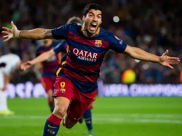 Luis Suárez celebra su golazo contra el Leverkusen Luis Suárez celebra su golazo contra el Leverkusen