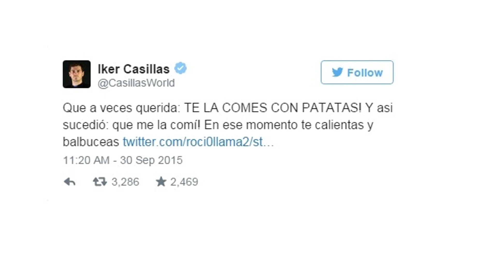 Iker Casillas en Twitter: "Me la comí con patatas" Iker Casillas en Twitter: "Me la comí con patatas"