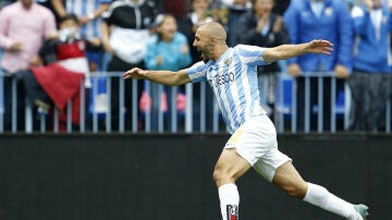 Amrabat celebra un gol con el Málaga