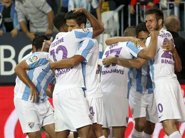 Los jugadores del Málaga festejan un tanto Los jugadores del Málaga festejan un tanto
