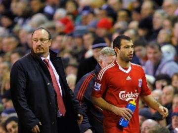 Mascherano y Benítez, en su época en el Liverpool