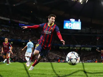 Leo Messi celebra un gol contra el Manchester City Leo Messi celebra un gol contra el Manchester City