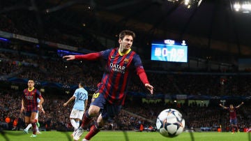 Leo Messi celebra un gol contra el Manchester City