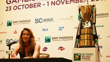 Garbiñe Muguruza, en una rueda de prensa