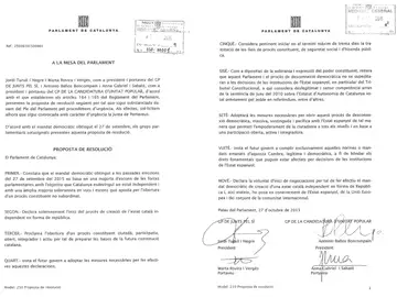Propuesta de resolución de Junts pel Sí y la CUP para una "república catalana" Propuesta de resolución de Junts pel Sí y la CUP para una "república catalana"