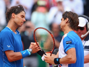 Rafa Nadal y David Ferrer se saludan al terminar un partido