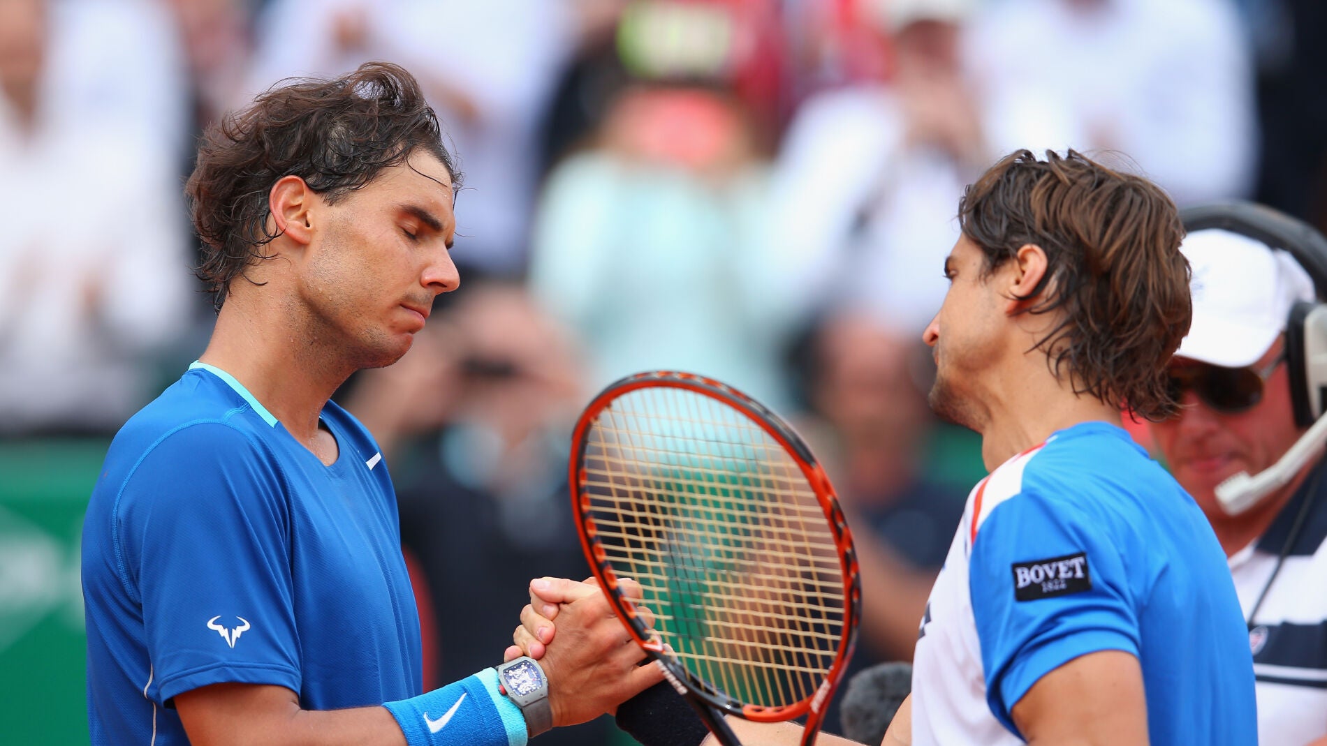 Rafa Nadal y David Ferrer se saludan al terminar un partido
