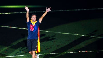 Xavi Hernández celebra un título con el FC Barcelona