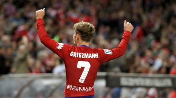 Griezmann celebra el gol de la victoria frente al Sporting