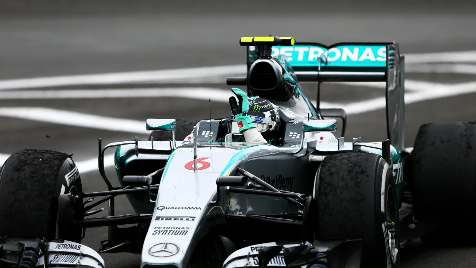 Rosberg saluda en Interlagos desde su Mercedes