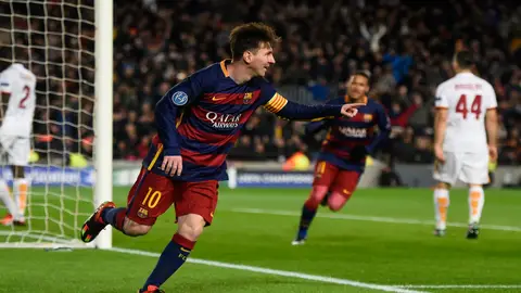 Leo Messi celebra su golazo contra la Roma Leo Messi celebra su golazo contra la Roma