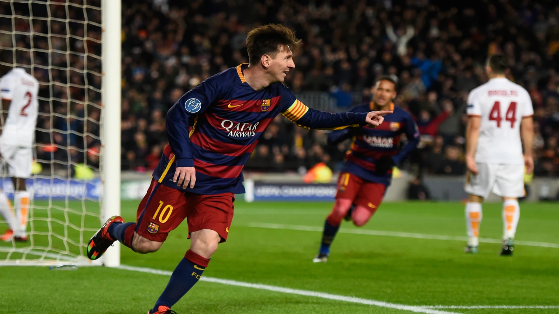 Leo Messi celebra su golazo contra la Roma Leo Messi celebra su golazo contra la Roma