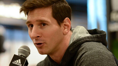 Messi en la presentaci&oacute;n de sus nuevas botas