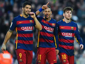 Luis Suárez (izq), Neymar y Leo Messi (d) Luis Suárez (izq), Neymar y Leo Messi (d)