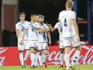 Los jugadores del Deportivo celebran un gol ante Las Palmas Los jugadores del Deportivo celebran un gol ante Las Palmas