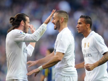 Los jugadores del Real Madrid celebran uno de los goles ante el Getafe