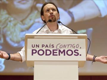 Pablo Iglesias en un acto de campaña en Málaga