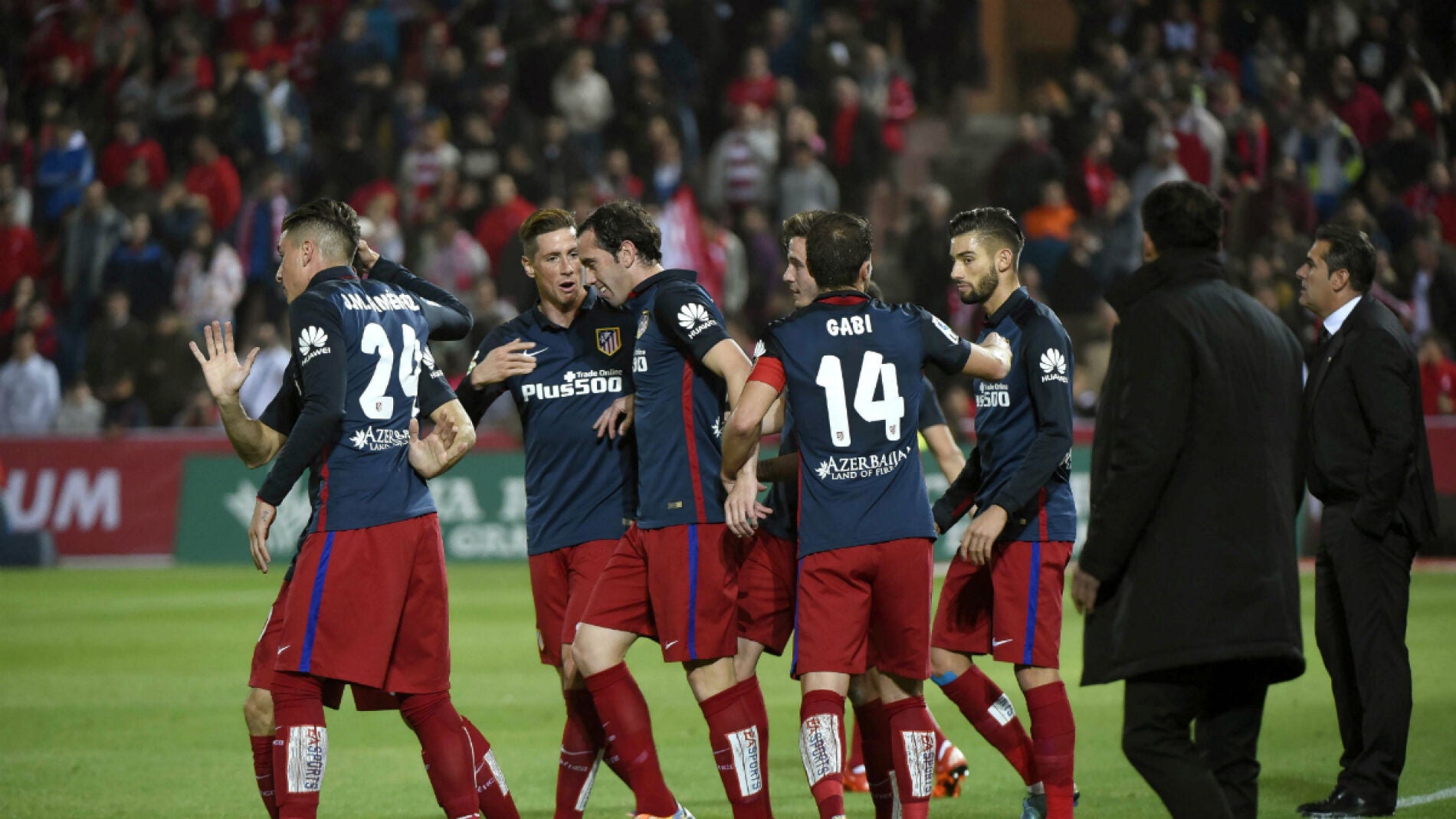 Los jugadores del Atl&eacute;tico celebran un gol